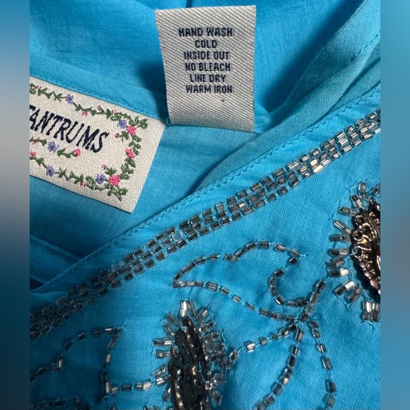 Tantrums Cotton Sky Blue Silver Beaded V- Neckline Long Sleeve Tunic Size 3X - Picture 11 of 11